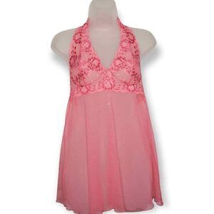 Victoria's Secret Y2K Cotton Candy Pink Lace and Mesh Babydoll Halter size M